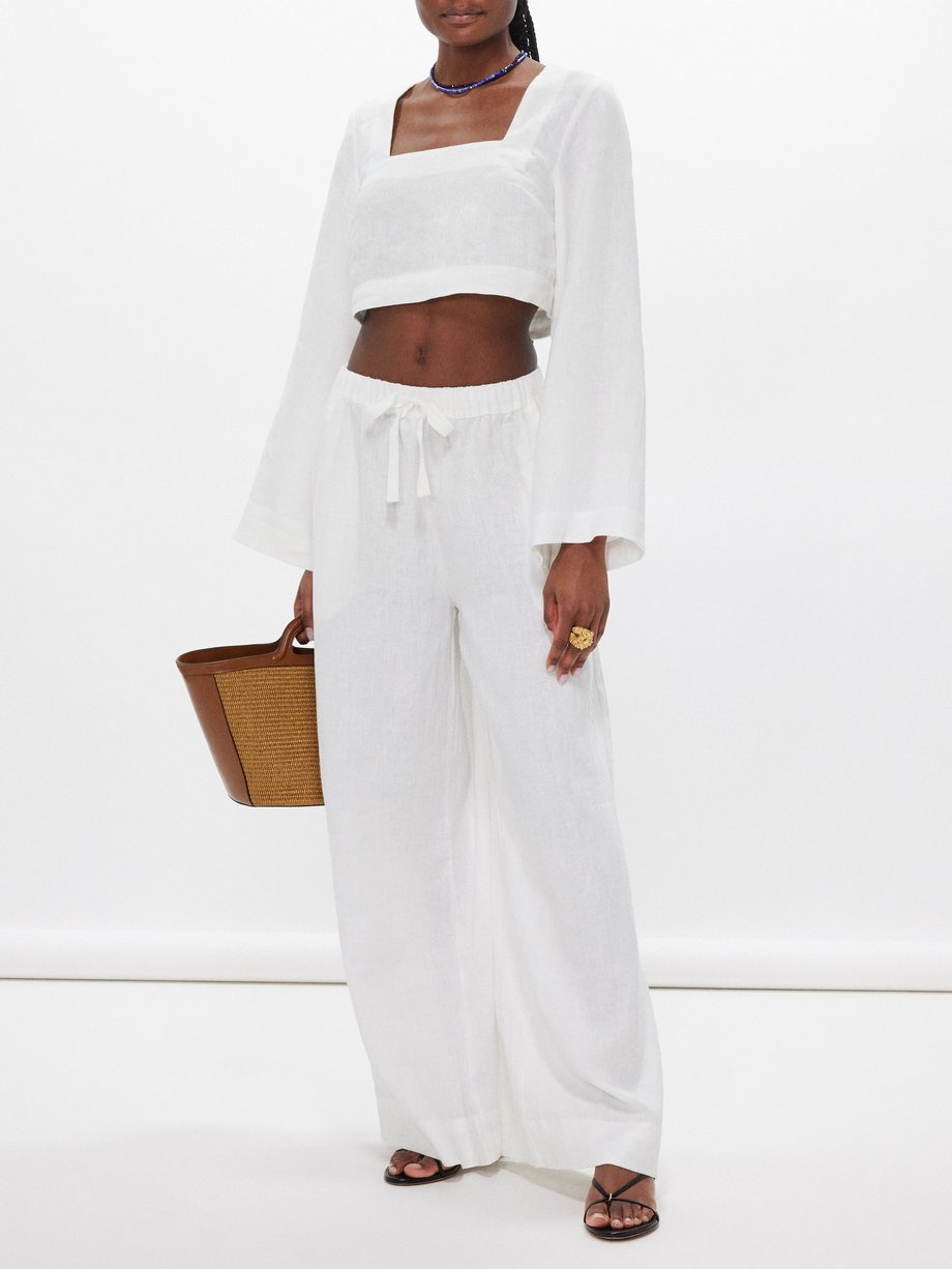 White Conigli drawstring-waist linen trousers