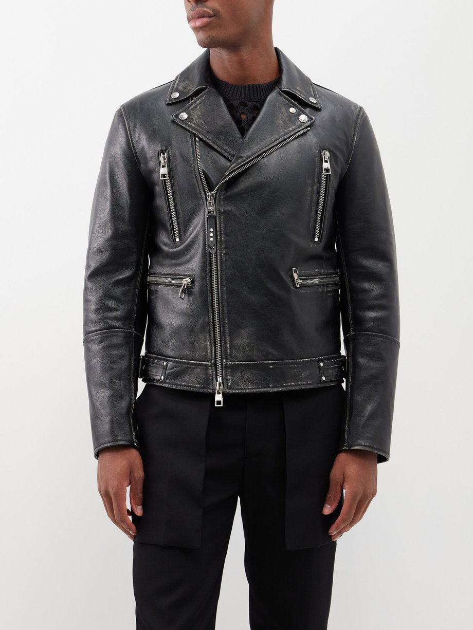 Black Zipped leather biker jacket | Alexander McQueen | MATCHES UK