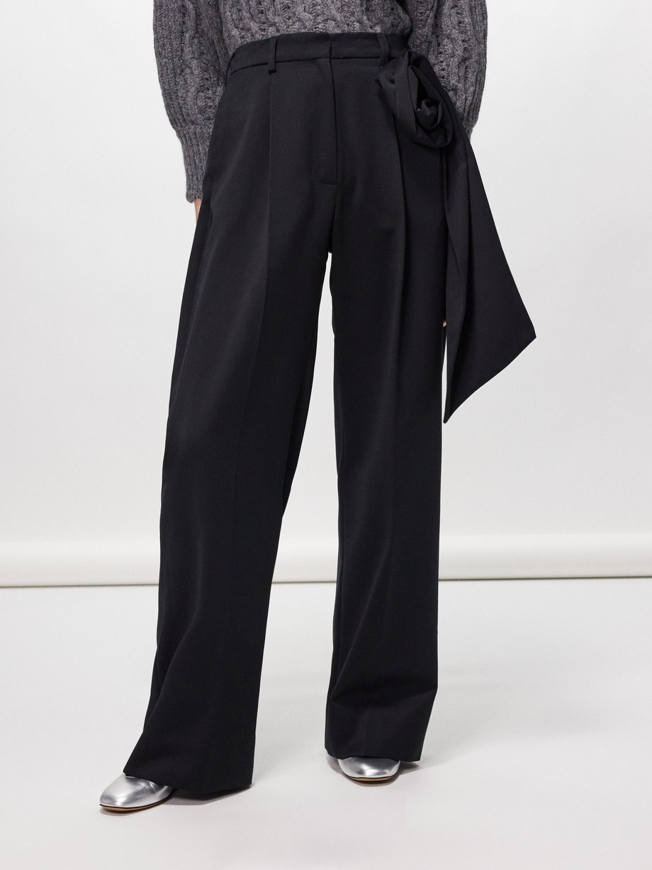 Black Rose-appliqué satin straight-leg trousers | Simone Rocha | MATCHES UK