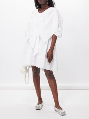 Simone Rocha Bow-appliqué cotton-poplin smock dress