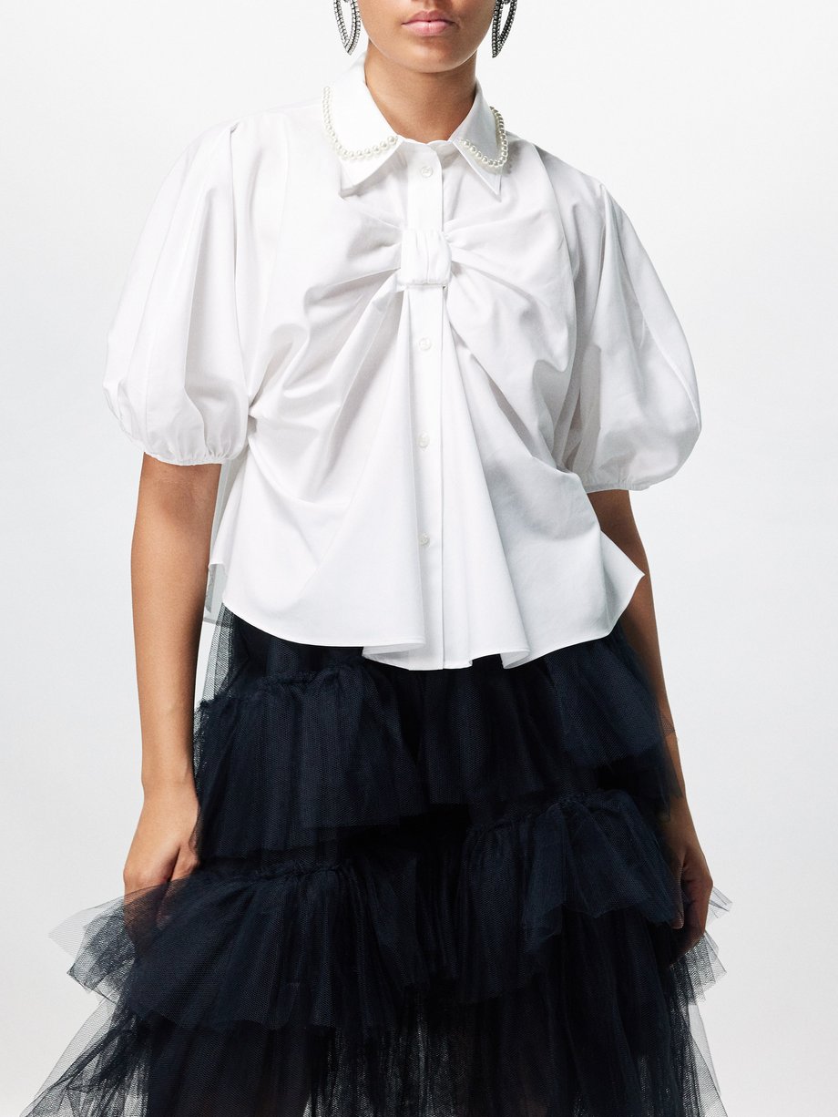 Simone Rocha floral-appliqué cotton blouse - White