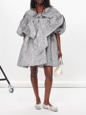 Simone Rocha Oversized-bow metallic-cloqué mini dress