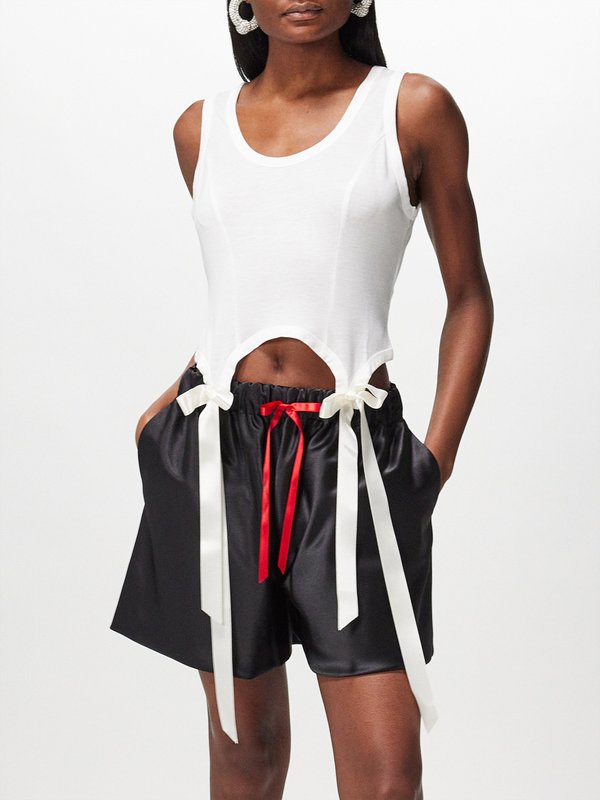 Simone Rocha Bow-embellished cotton-jersey tank top