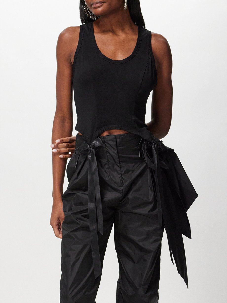 Black Bow-embellished cotton-jersey tank top, Simone Rocha