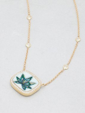 Jacquie Aiche Sweet Leaf diamond, opal & 14kt gold necklace