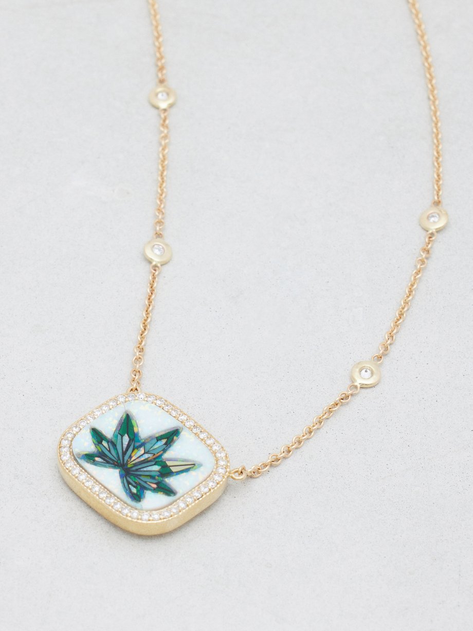 Jacquie Aiche Sweet Leaf diamond, opal & 14kt gold necklace