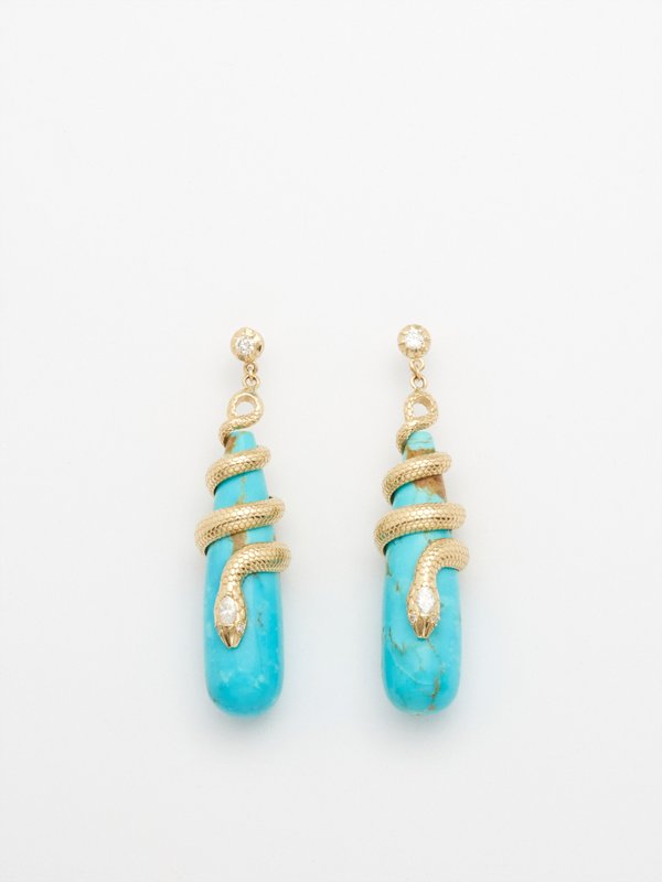 Jacquie Aiche Sophia diamond, turquoise & 14kt gold earrings