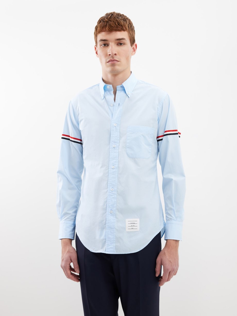 Blue Tricolour-stripe cotton-poplin shirt | Thom Browne | MATCHES UK