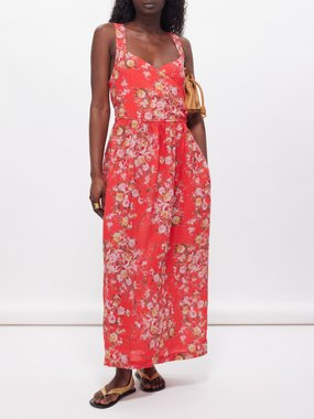 By Walid Charmaine floral-print linen maxi dress