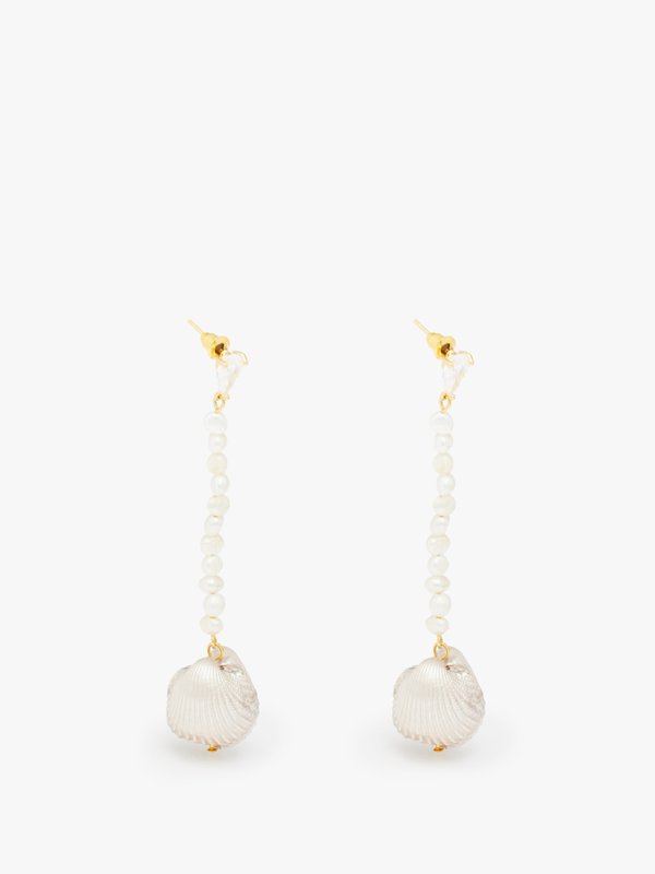By Alona Clio shell & pearl 18kt gold-plated earrings