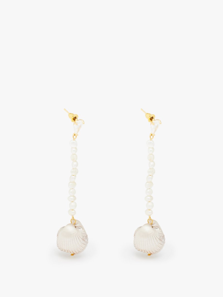 By Alona Clio shell & pearl 18kt gold-plated earrings