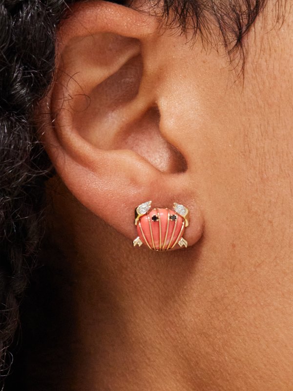 Yvonne Léon Crab coral, diamond & 9kt gold earrings