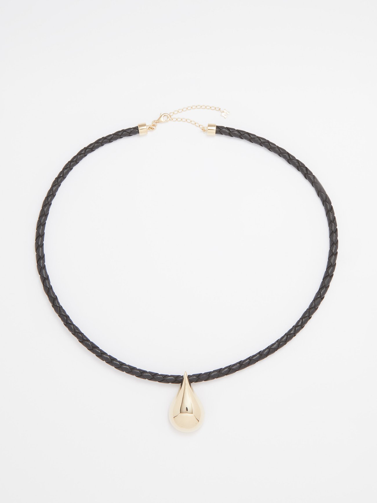 Black Water Droplet leather and 14kt gold necklace Mateo