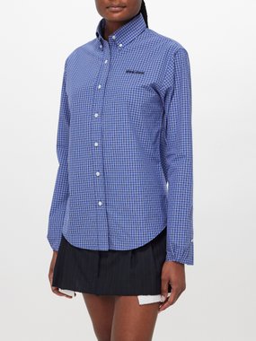 Miu Miu Checked logo-embroidered cotton-poplin shirt