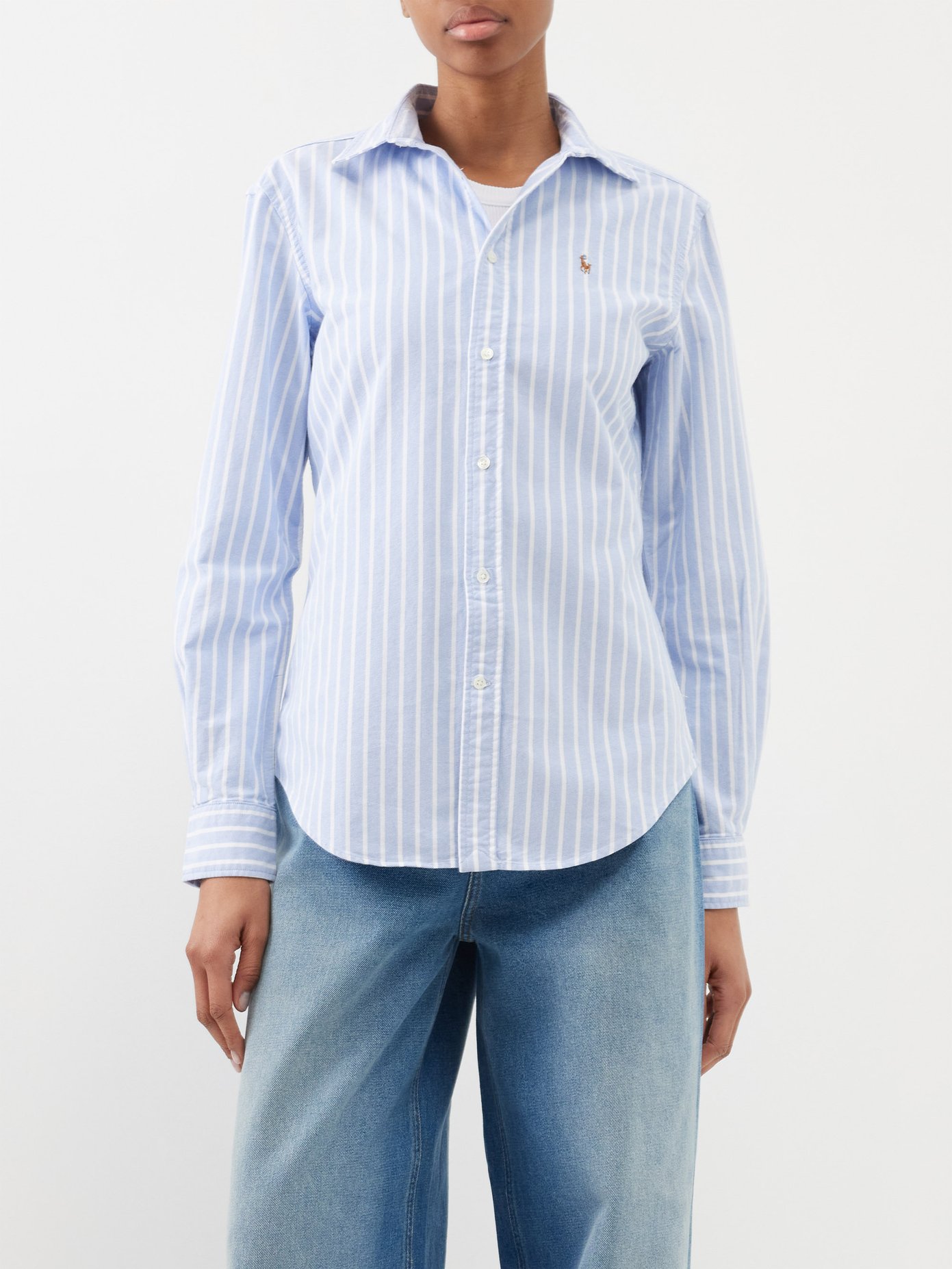 폴로 랄프로렌 Polo Ralph Lauren Charlotte striped cotton Oxford shirt,Blue