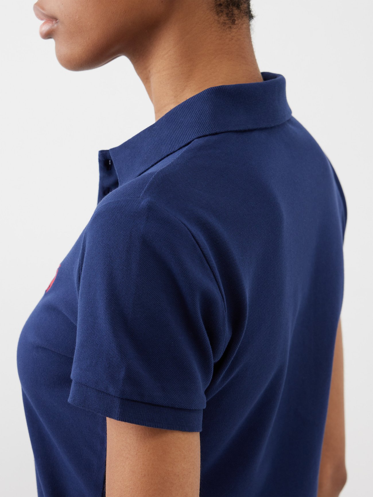 Navy Julie slim-fit cotton-piqué polo shirt, Polo Ralph Lauren
