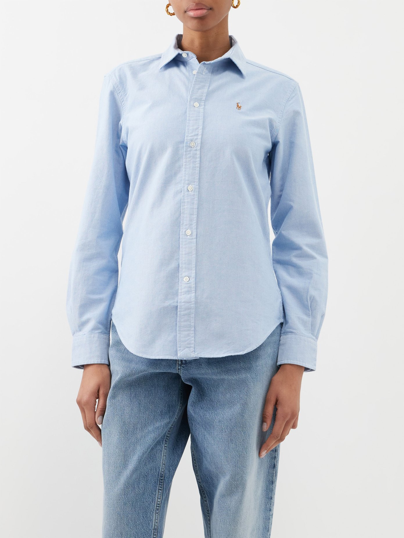 폴로 랄프로렌 Polo Ralph Lauren Charlotte logo-embroidered cotton-twill shirt,Blue
