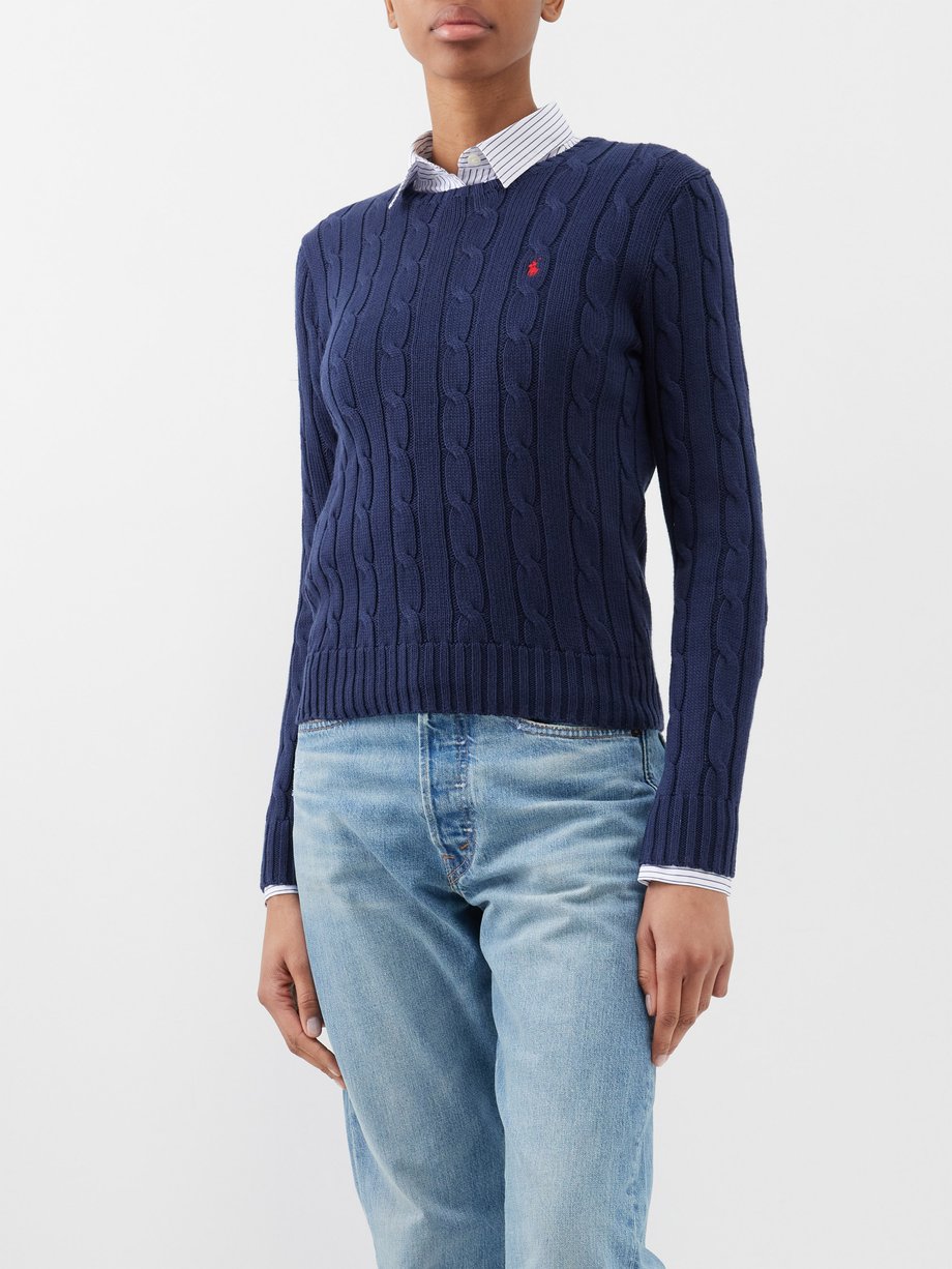 Navy Julianna cable-knit cotton sweater
