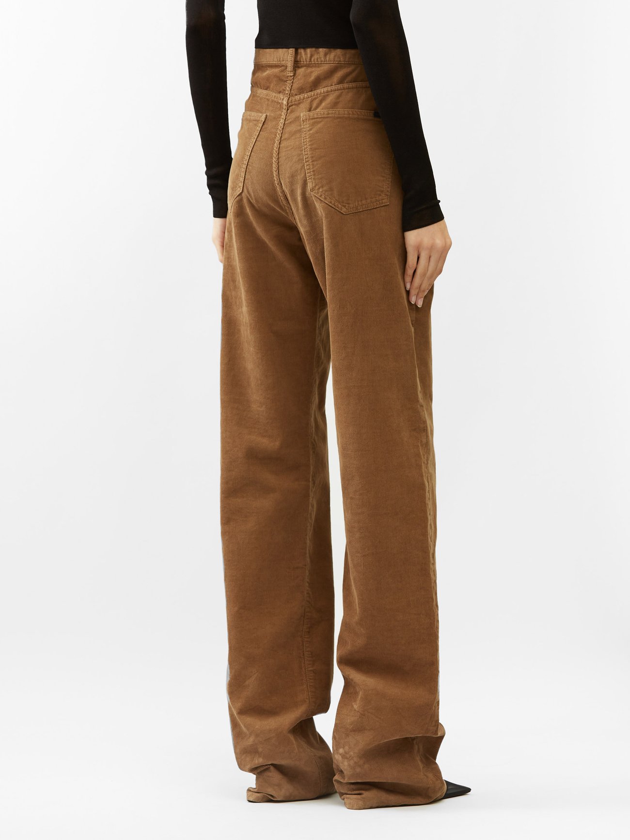 Camel High-rise corduroy extra-long trousers