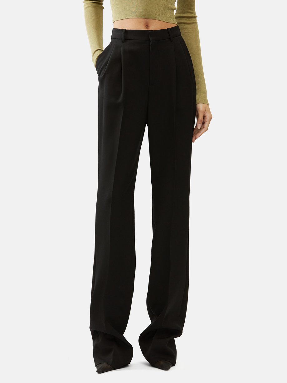 Black Pleated wool-barathea straight-leg trousers | Saint Laurent ...