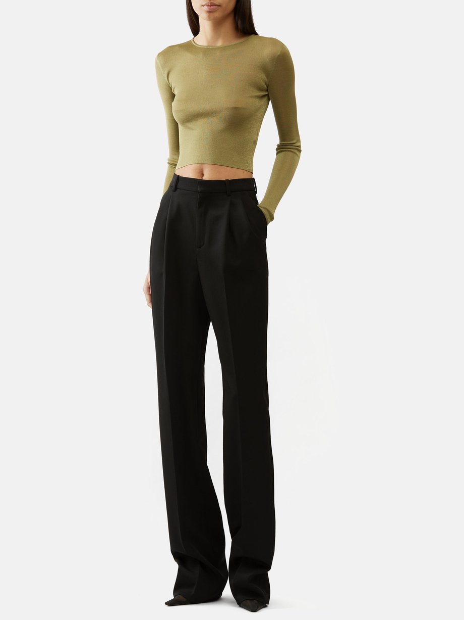 Black Pleated wool-barathea straight-leg trousers, Saint Laurent