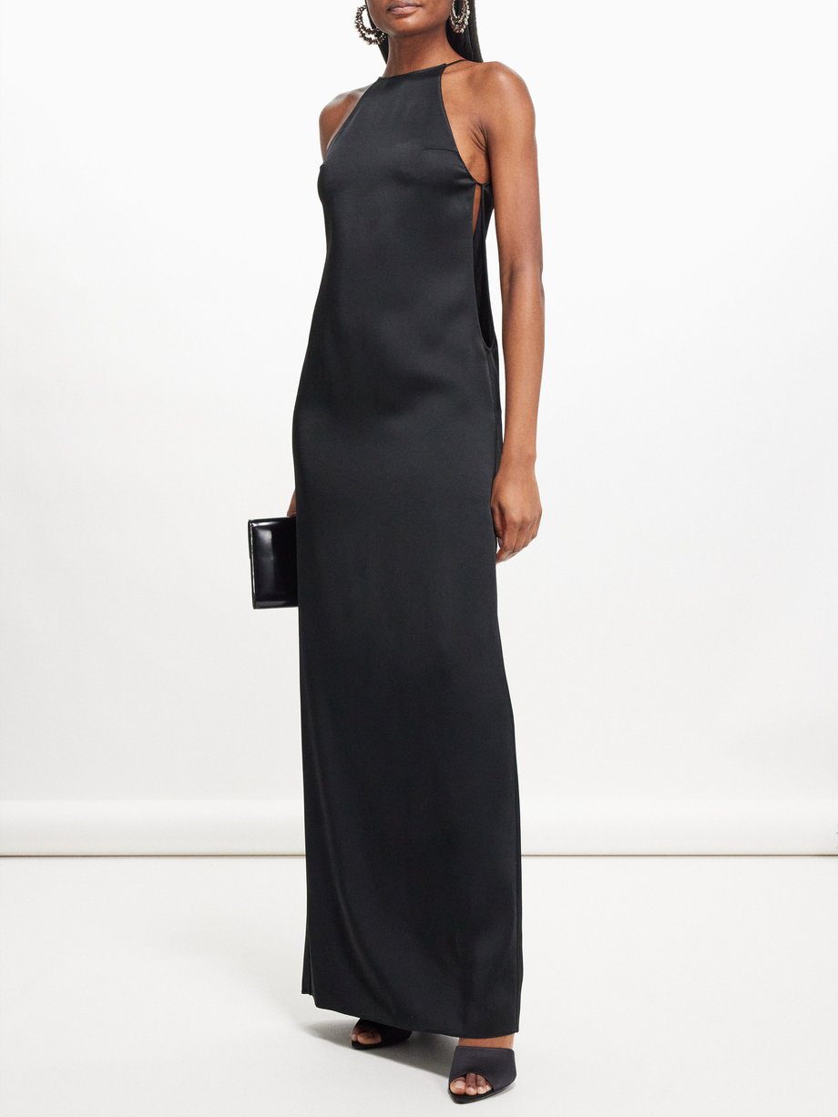 Black High-neck side-slit satin maxi dress | Saint Laurent | MATCHES UK