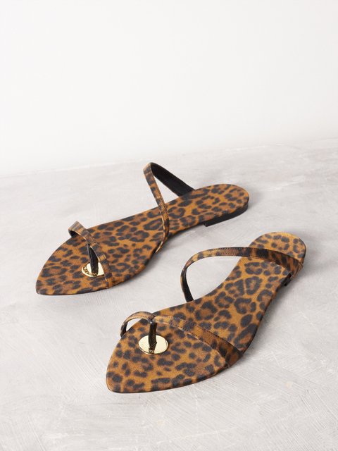 Women's Leopard Print Flat Slippers Round Open Toe Buckle - Temu