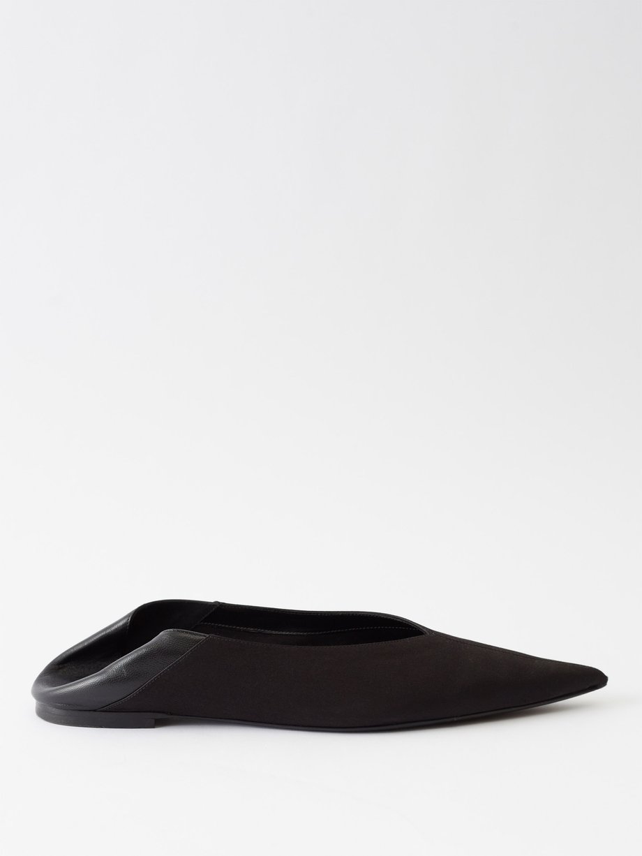 Black Nour collapsible-heel satin slippers | Saint Laurent | MATCHES UK