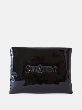 Saint Laurent Debossed-logo patent-leather pouch