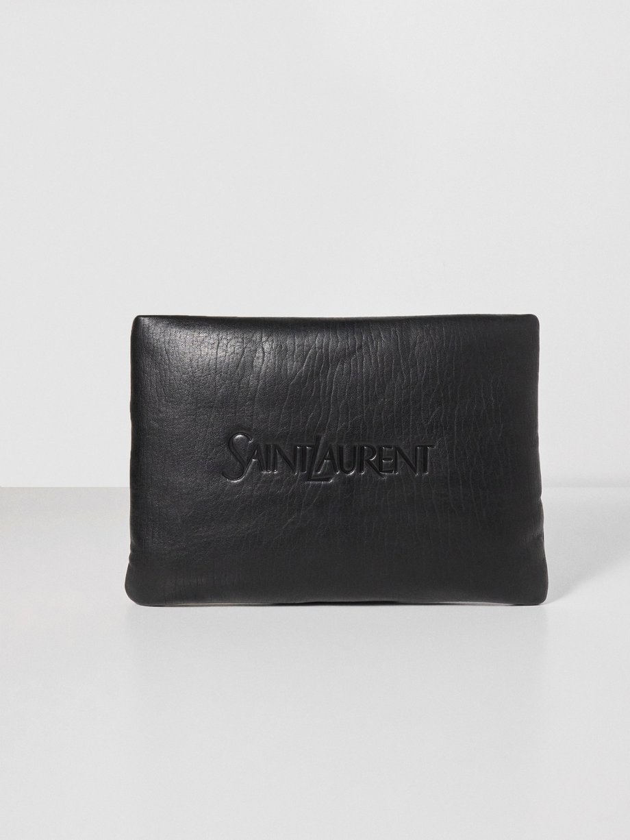 Black Debossed-logo crinkled-leather pouch | Saint Laurent | MATCHES UK