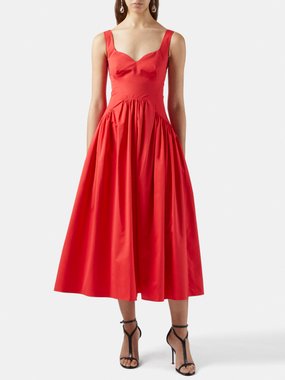 Alexander McQueen Gathered-skirt cotton-poplin midi dress