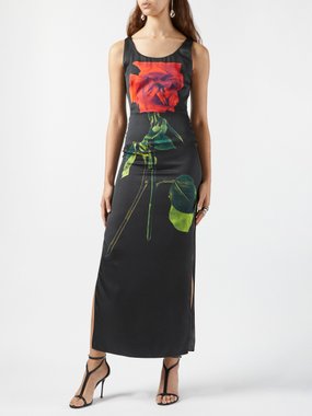 Alexander McQueen Shadow Rose-print silk-satin midi dress