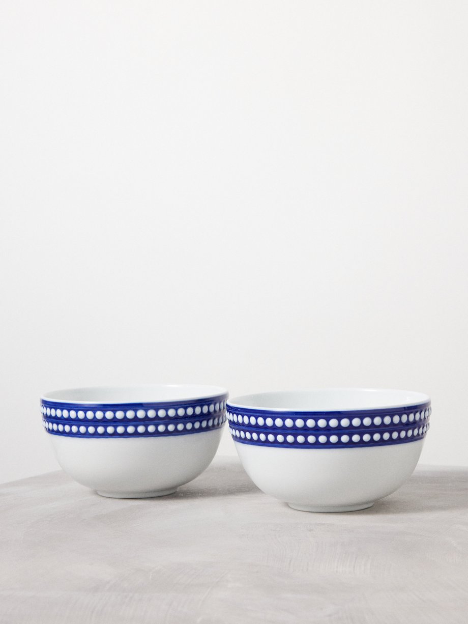 Blue Set of two Perlée porcelain cereal bowls, L'Objet