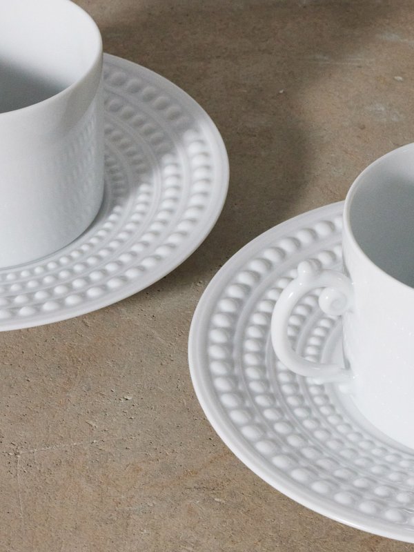 L’Objet Set of two Perlée porcelain tea cups and saucers