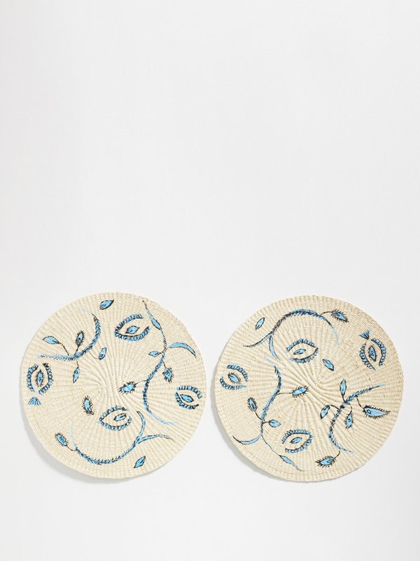Sensi Studio Set of two Hojas hand-painted straw placemats