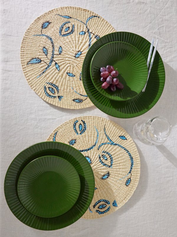 Sensi Studio Set of two Hojas hand-painted straw placemats