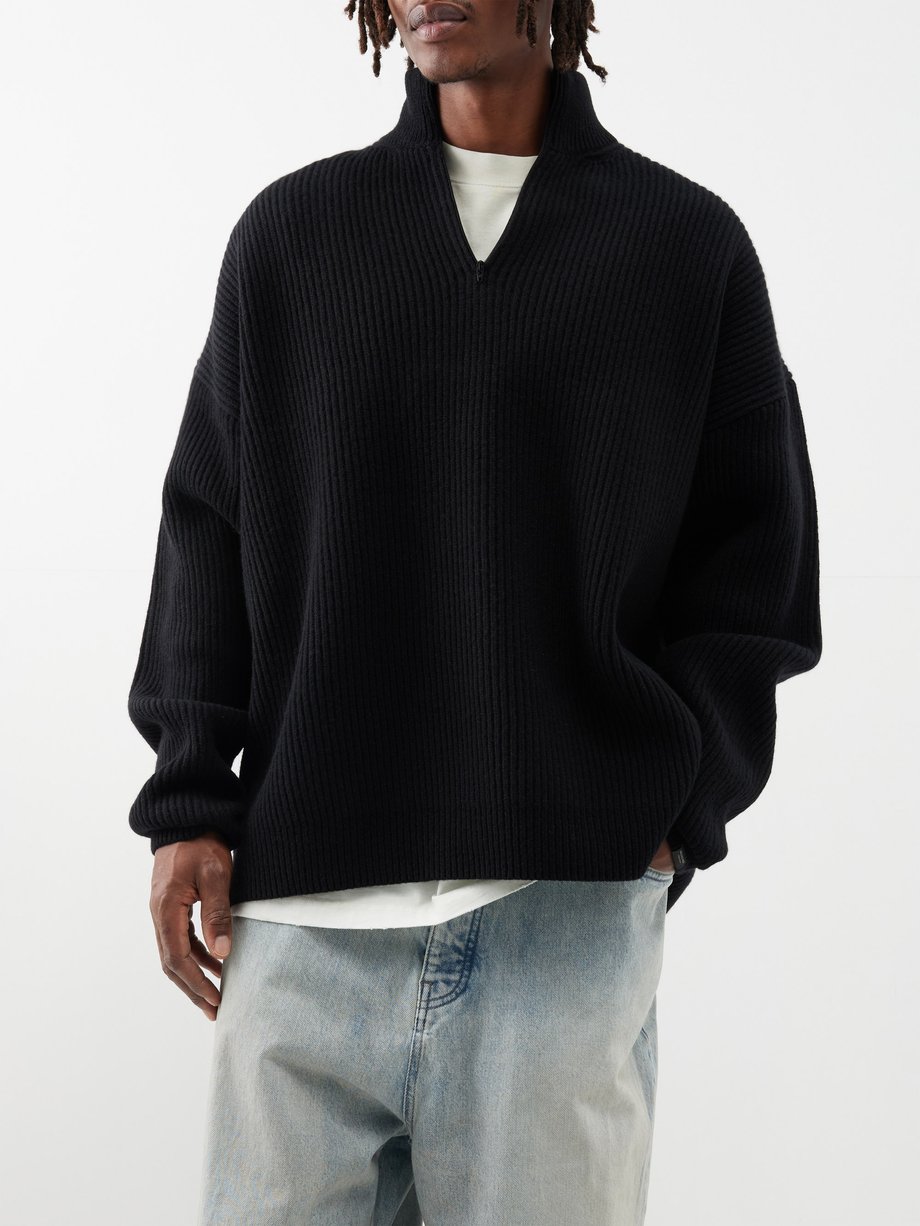 Black Oversized cashmere-blend half-zip sweater, Balenciaga