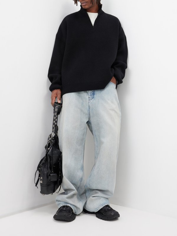 Black Oversized cashmere-blend half-zip sweater, Balenciaga