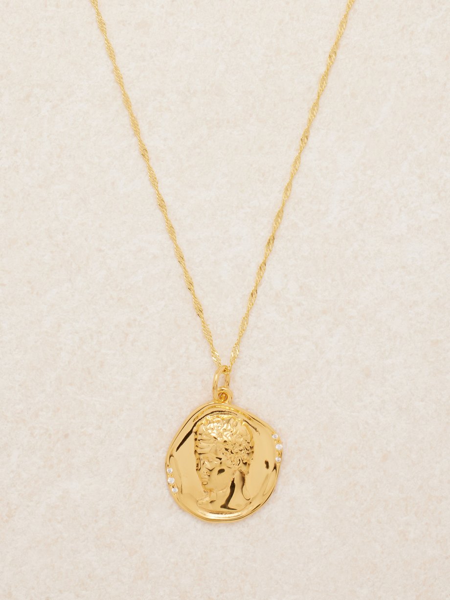 Hermina Athens Hermes coin-charm gold-vermeil necklace