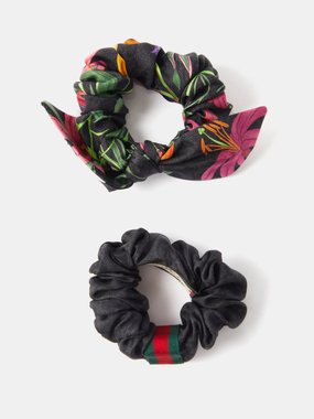 Gucci Set of two floral and Web-stripe silk scrunchies