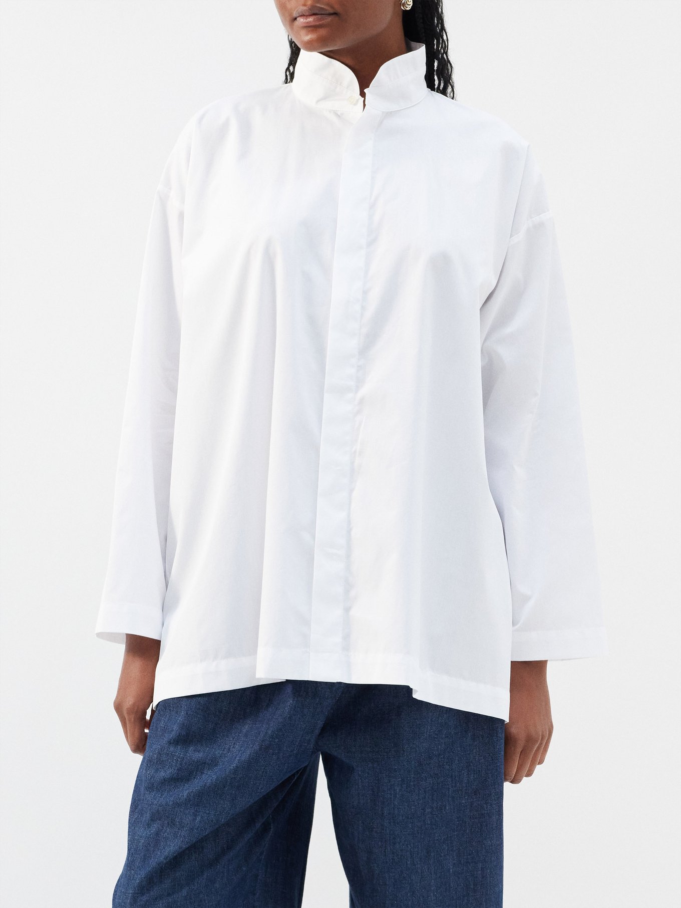 Stand-collar cotton-poplin shirt | Eskandar