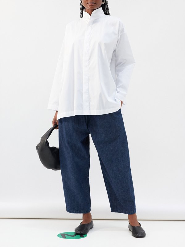 Eskandar Stand-collar cotton-poplin shirt