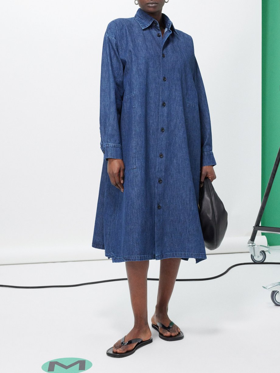 Blue A-line button-down denim dress | Eskandar | MATCHES UK
