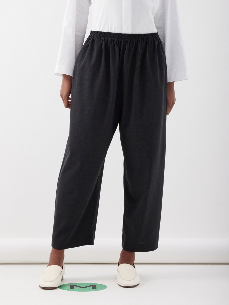 Eskandar Elasticated-waist wool-blend trousers