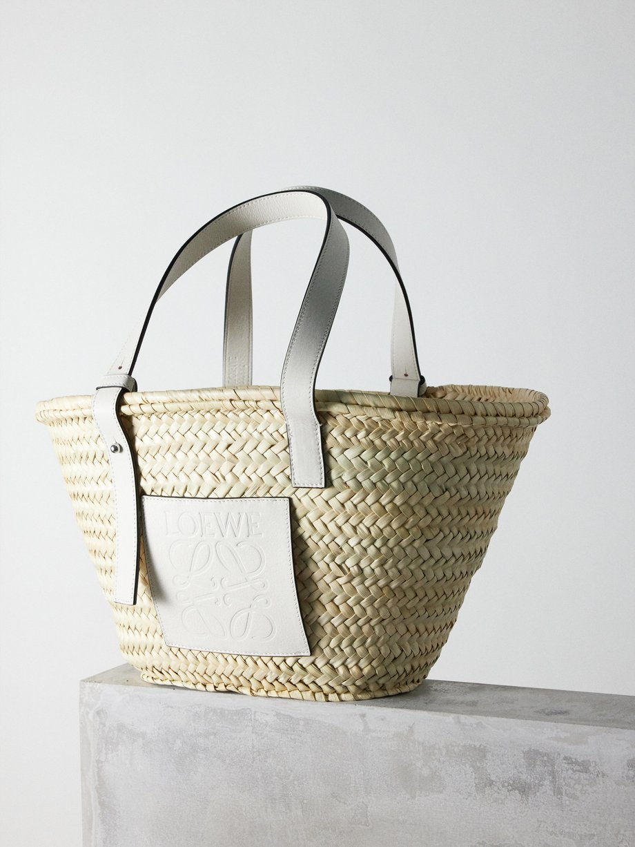 Beige Anagram-logo woven palm-leaf basket bag | LOEWE | MATCHES UK