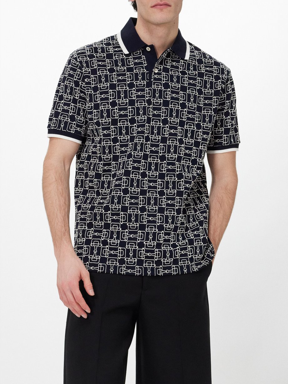 Navy Horsebit-embroidered cotton-piqué polo shirt | Gucci | MATCHES UK