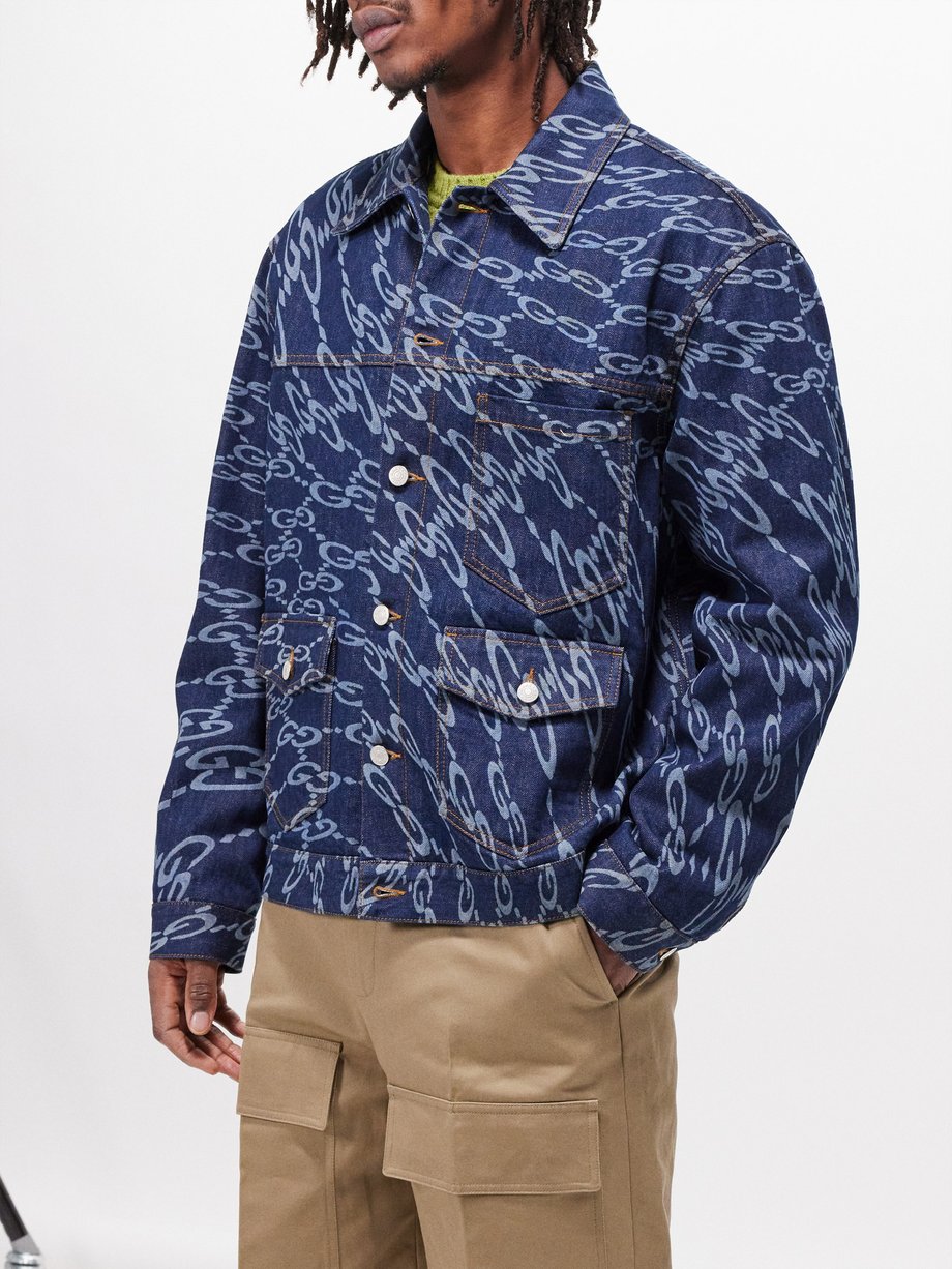 Blue GG-print cotton-denim jacket | Gucci | MATCHES UK