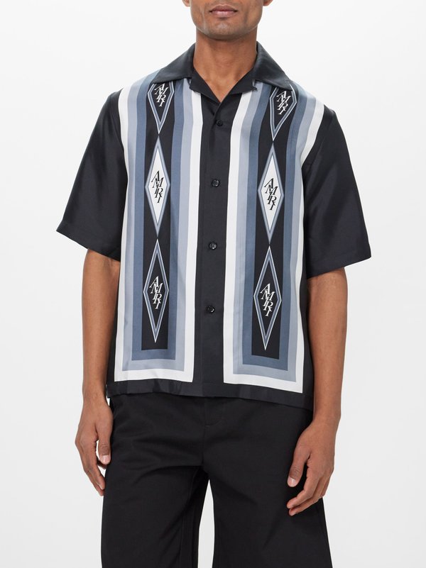 Amiri Diamond-print silk-twill short-sleeved shirt