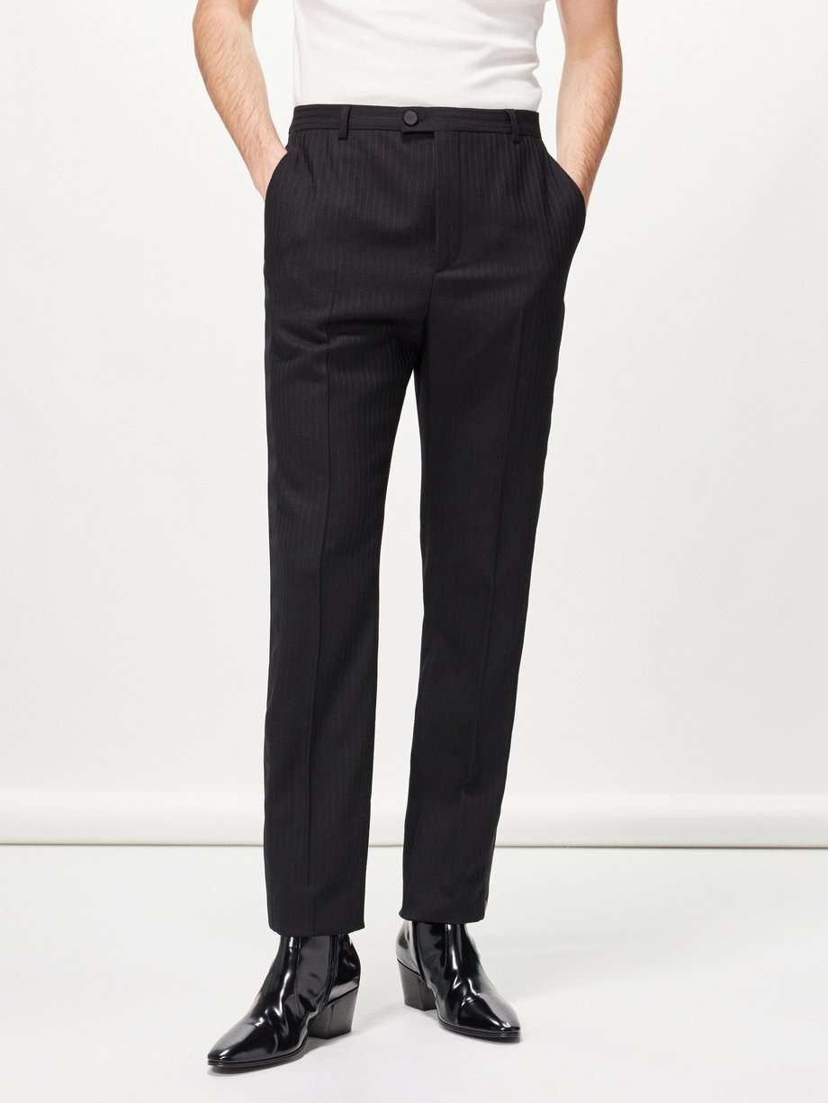 Black Wool-grain de poudre slim-leg tuxedo trousers