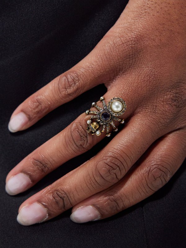 Gold Crystal-embellished spider ring | Alexander McQueen | MATCHES UK